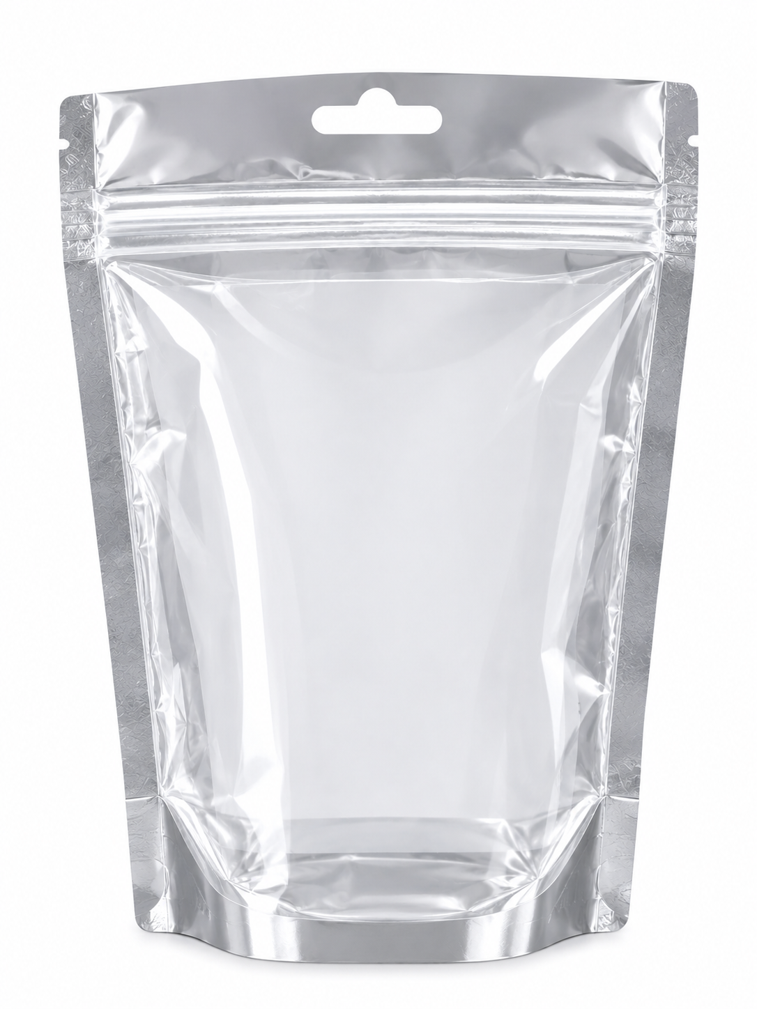 پاکت ایستاده زیب دار نقره ای یک رو شفاف سایز ۵۰×۴۰ ( ۱ کیلوگرم)